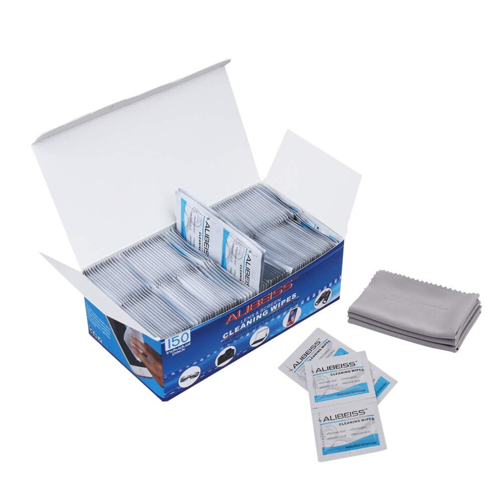 Alibeiss 150 Pack Pre-Moistened Lens Wipes Screen Wipes Glasses