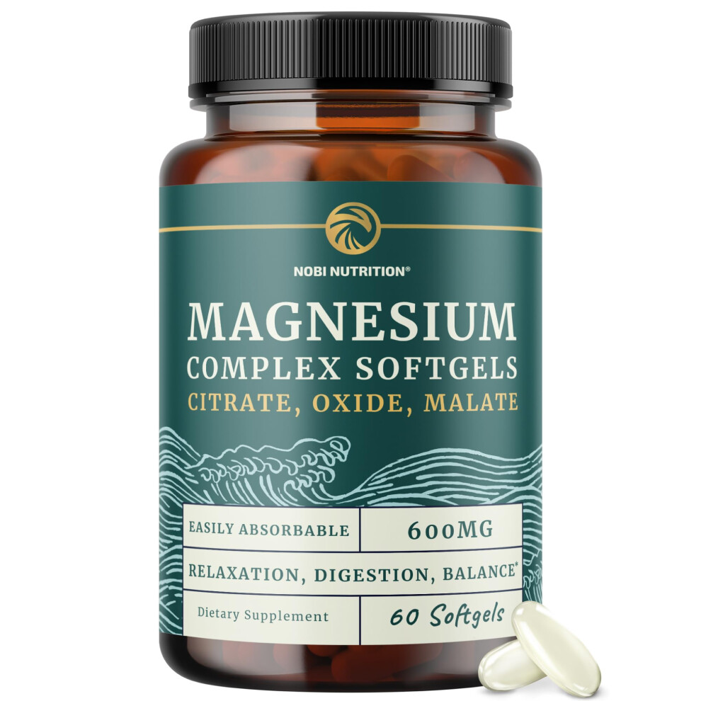 Nobi Nutrition Triple Magnesium Complex Softgels | Citrate, Malate, & Oxide | Easy