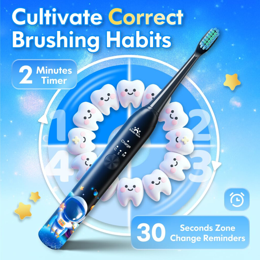 Dada-Tech Kids Electric Toothbrush 3-5-6-12 Rechargeable Childrens Electric