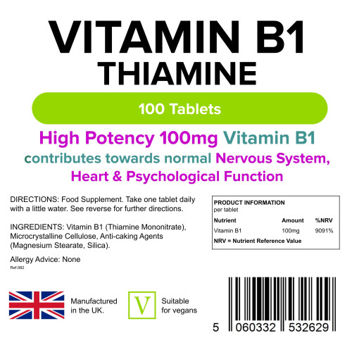 LINDENS Lindens Vitamin B1 Thiamine Tablets - 100 Pack - for Heart, Immune 1