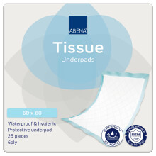 ABENA Tissue Underpads, 60 x 60cm, 550ml, Pack of 25, Disposable Bed