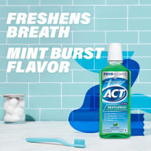 ACT Restoring Anticavity Fluoride Mint Burst Mouthwash 18 Ounce Helps