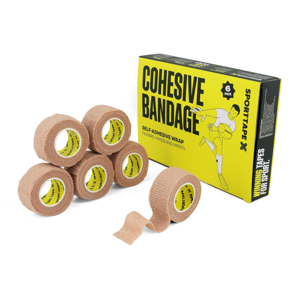 Sporttape 6 Rolls Cohesive Finger Tape - 2.5Cm X 4.5M - Compression