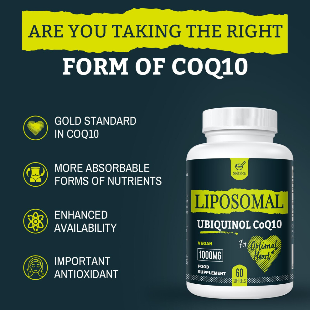 Solavica Liposomal Ubiquinol Vegan Coq10 1000 Mg, The Active Form Of Coq10,
