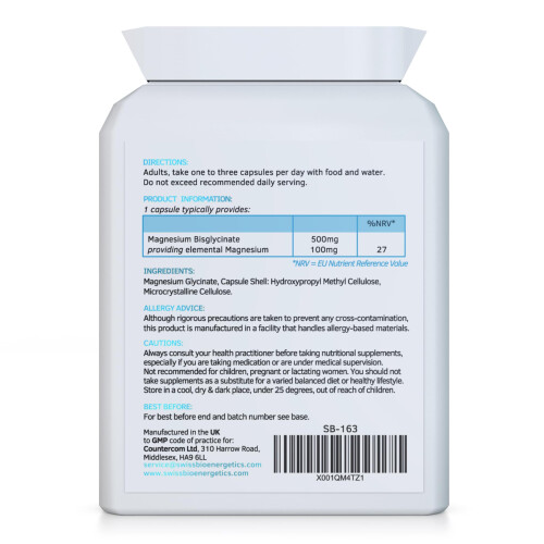 Magnesium Bisglycinate (Glycinate) 500mg - 90 Highly Bioavailable, 1