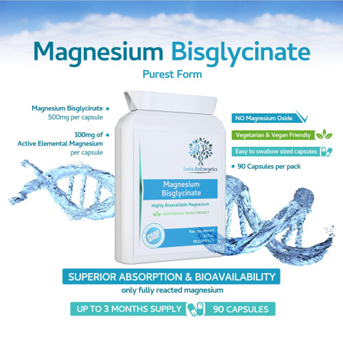 Magnesium Bisglycinate (Glycinate) 500mg - 90 Highly Bioavailable, 2