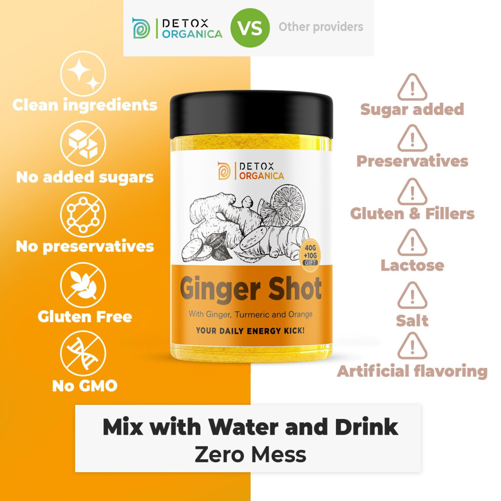 Detox Organica Ginger Shots-60 Servings-Ginger And Turmeric Shot Powder-Drink