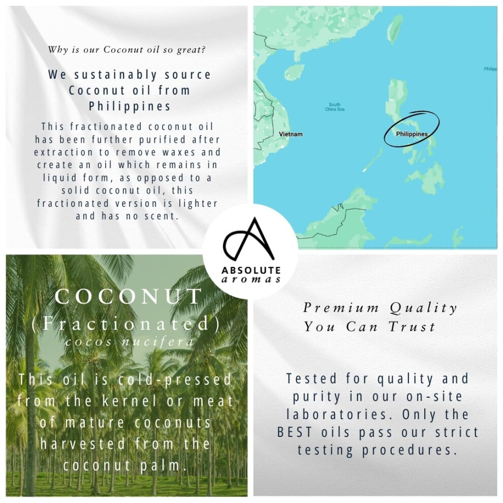 Absolute Aromas Fractionated Coconut Oil - 100% Pure, Unscented And