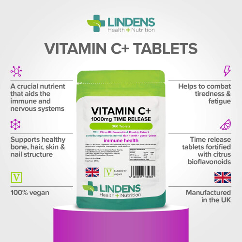 LINDENS Lindens - Vitamin C+ 1000mg Time Release, 360 Tablets - 1 a Day, UK 1