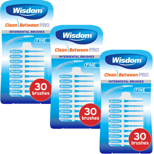 Wisdom Clean Between Pro Interdental Brushes Fine Blue – 3 Packs of