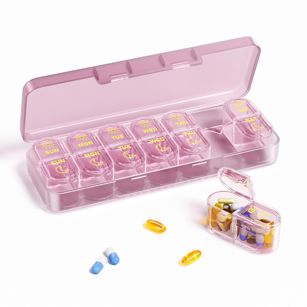Daviky Pill Organiser, Pill Organiser 2 Times A Day, Weekly Pill Box