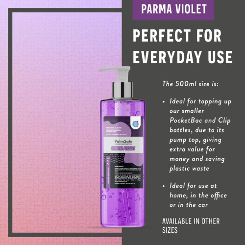 Palm Safe Parma Violet Alcohol Hand Sanitiser 500 ml Pump 2