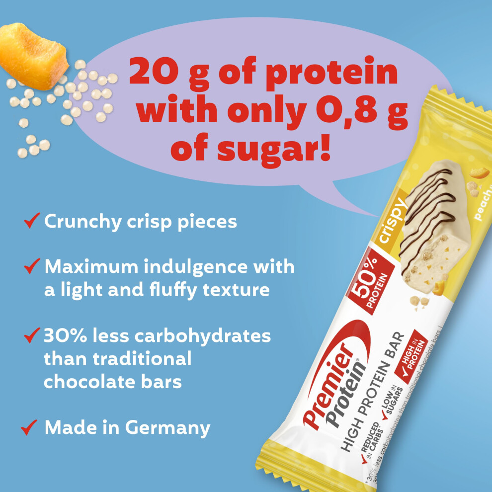 Premier Protein - High Protein Bar 50 Percent+Crispy - Peach - 16X40g