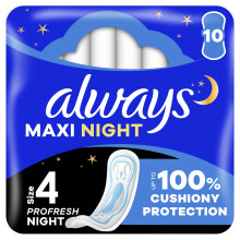 Always Maxi Profresh Night Sanitary Towels Without Wings 10 x 10 Pads