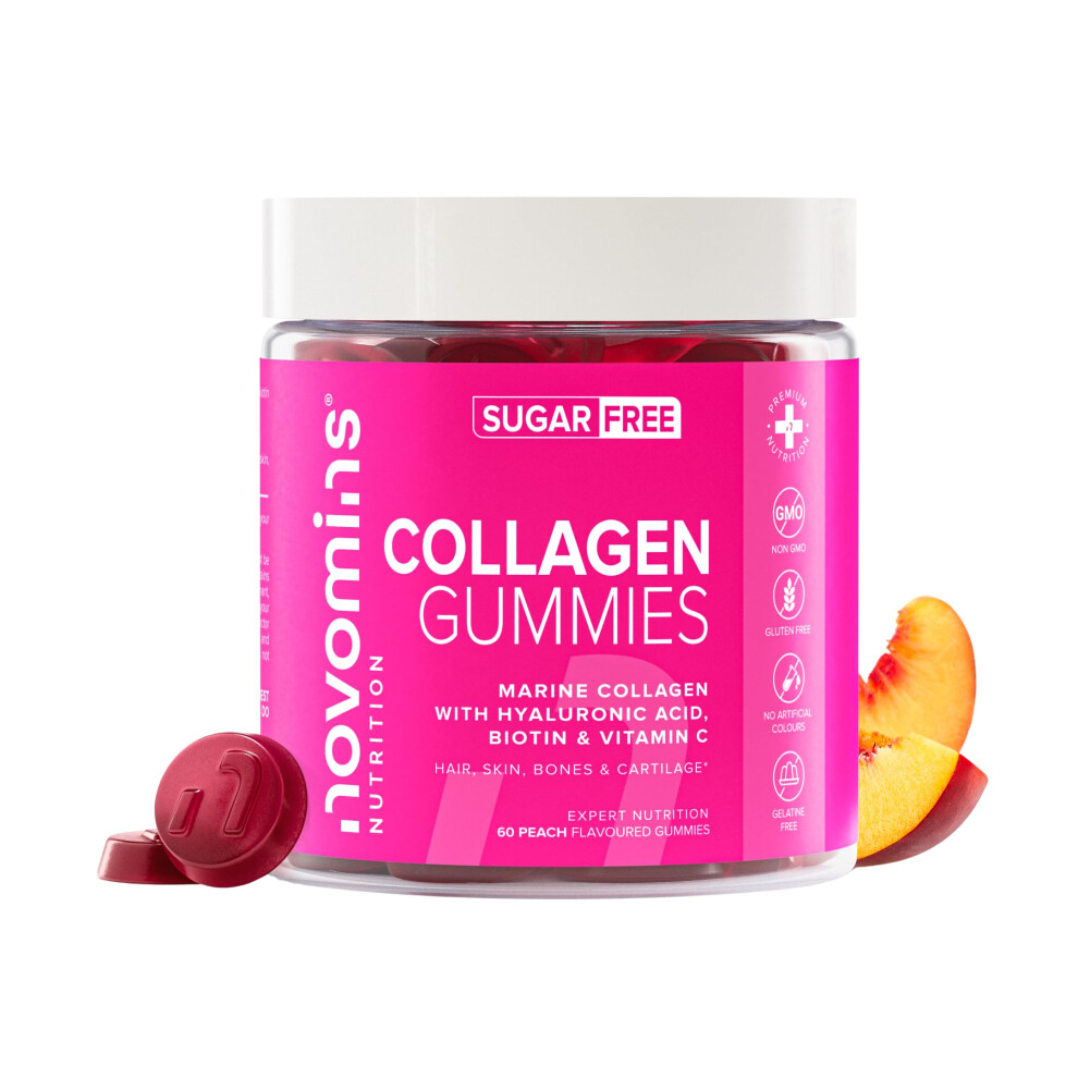Novomins Collagen Gummies - Sugar Free - With Hyaluronic Acid, Vitamin C &
