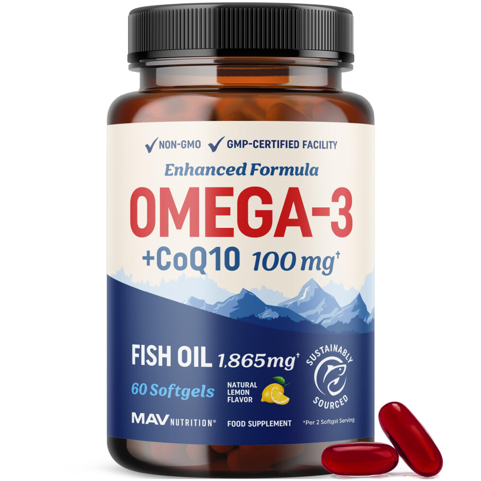 Mav Nutrition Omega 3 Fish Oil + Co Q10 | 1305Mg Omega-3 With Coq10 100Mg For Heart