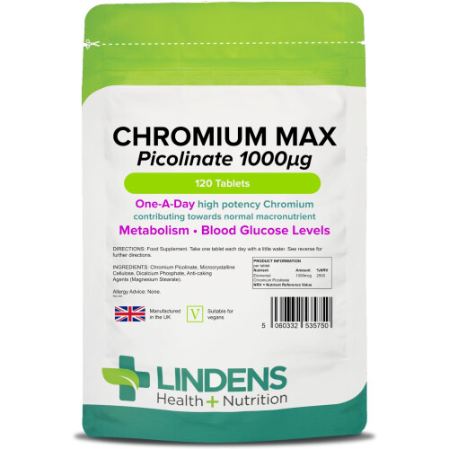 LINDENS Lindens Chromium Max 1000mcg Picolinate - 120 Tablets | Detox,