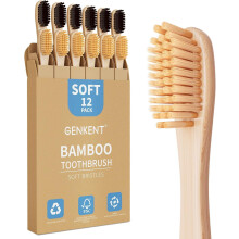 GENKENT 12 Counts Bamboo Toothbrush Eco Friendly Natural Charcoal
