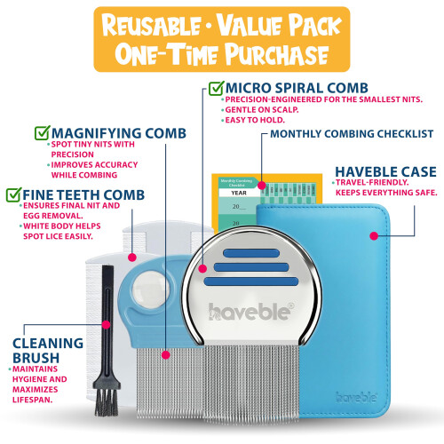 HAVEBLE Complete Nit Comb Kit | Removes Head Lice, Nits, Eggs, Fleas 1