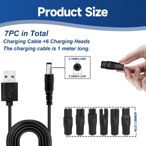7Pcs Universal Shaver Charger Kit – USB Power Cable with 6 Adapter 2