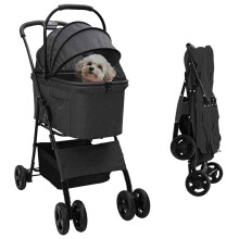 vidaXL Folding Pet Stroller Adjustable Black 81 x 47 x 99 cm Polyester