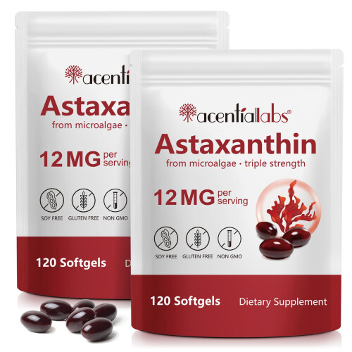 Astaxanthin 12mg Supplements, 120 Softgels Premium Astaxanthin