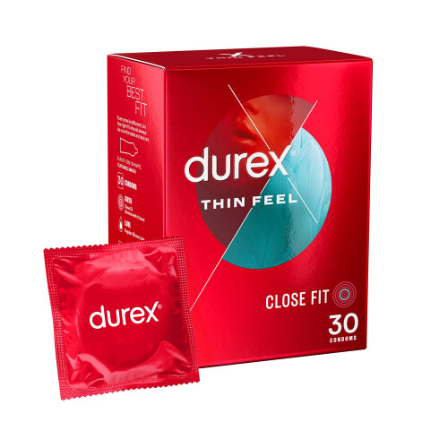 Durex Durex Thin Feel Condoms, Close Fit, 30s, Secure, Tighter, Natural