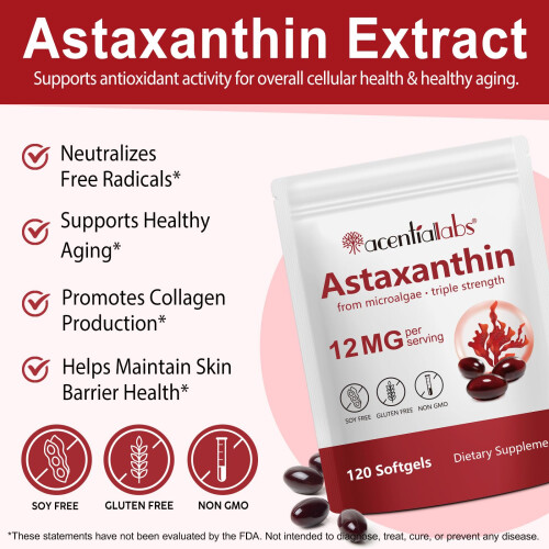Astaxanthin 12mg Supplements, 120 Softgels Premium Astaxanthin 2