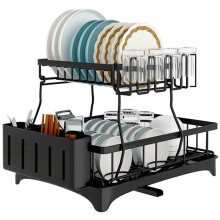 Égouttoir à Vaisselle Égouttoir à Deux Niveaux Sur Pied Grand 2 Niveaux Cuvette — organisateur cuisine