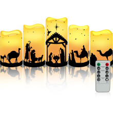Set de 5 bougies LED de Noël avec crèche et télécommande Couleurs blanches chaudes — décorations noël, bougies led