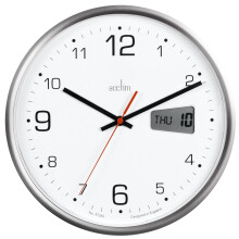 Acctim Kalendar Wall Clock NonTicking Sweep LCD Digital Display Silver 27cm