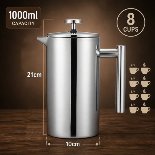 1000ml French Press Stainless Steel Coffee Tea Filter Maker Plunger Pitcher Tool 1