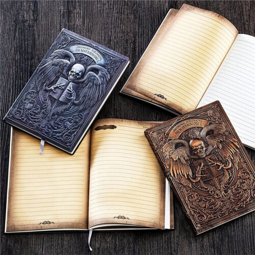 A5 Notebook, Retro Hardcover Leather Cover, 100 Sheets, Horizontal , Office Diary C