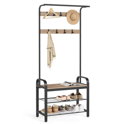 VASAGLE VASAGLE Coat Rack - Coat Stand with Shoe Storage Bench - 4-in-1 Design