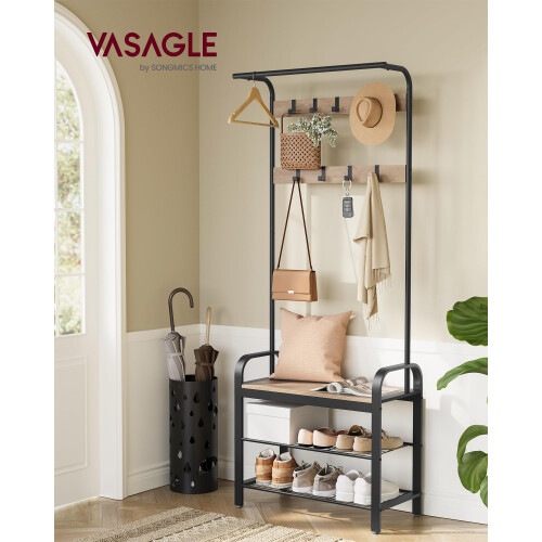 VASAGLE VASAGLE Coat Rack - Coat Stand with Shoe Storage Bench - 4-in-1 Design 1