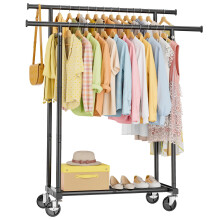 HYSEYY Double Rod Clothes Rail - Rolling Clothes Rack