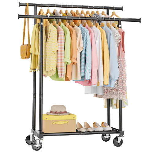 HYSEYY Double Rod Clothes Rail - Rolling Clothes Rack