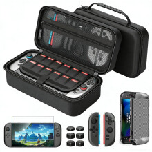 Protective Case for Nintendo Switch 2 Set Protective Film Thumb Stick Caps Buttons Covers, Black — nintendo switch 2 case, hd film set