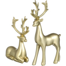 Decorative Reindeer Figurines Christmas Set 2 Pieces Ornament Gold — set of 2 moose figurines, gold christmas figurines, christmas moose decorations