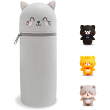 Estuche escolar para niños de silicona, de pie, suave, con forma de gato gris — material escolar, organizador escritorio