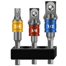 3PCS Impact Grade Socket Adapter Set for Power Drill & Impact Driver, Hex to Square (1/4", 3/8", 1/2")