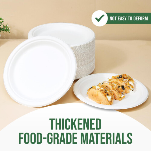 TaidMiao 9 Inch Paper Plates 100 Pack - 100% Compostable Dinnerware 2