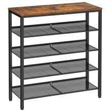 VASAGLE 5-Layer Shoe Rack - High Shoe Storage with 4 Mesh Shelves and