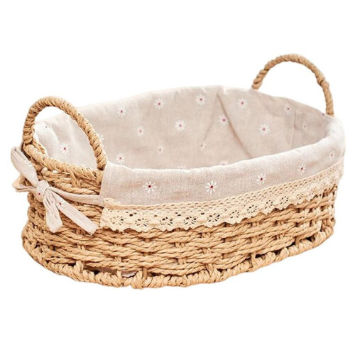 Handwoven Storage Baskets with Handles Kitchen Organizer Cosmetic Box for Bedroom Bathroom Breakfast Fruit Decorative,A
