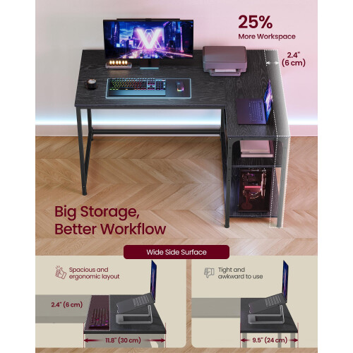 VASAGLE VASAGLE L Shaped Corner Desk - Computer Gaming Desk with Storage 2
