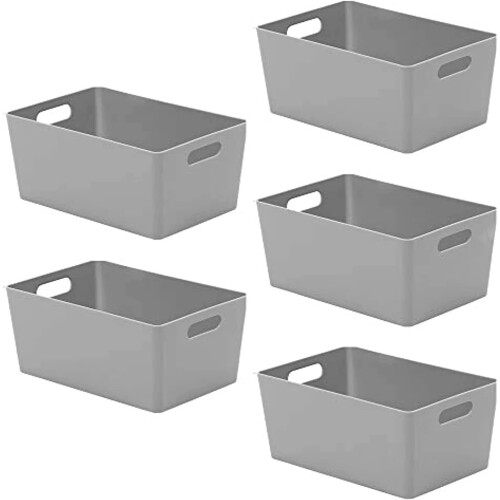Niftii 5-Pack Plastic Storage Baskets with Sturdy Handles, Lightweight & Durable