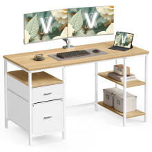VASAGLE Computer Desk - Work Desk with Storage - 3 Shelves - 2 Drawers