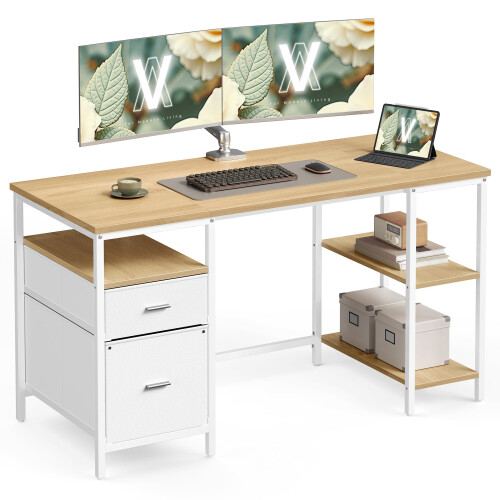 VASAGLE VASAGLE Computer Desk - Work Desk with Storage - 3 Shelves - 2 Drawers