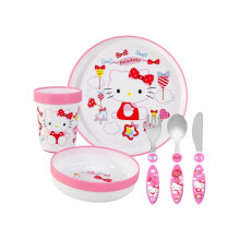 Hello Kitty Kids 6 Piece Reusable Dinner Set - Plate/Bowl/Cup/Knife/Fork/Spoon - Childrens Dinnerware Tableware Cutlery Set