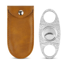 GALAMAX Cigar Cutter, Silver Grain Damascus Stainless Steels Cigar Cutter Scissors with Pouch, Double-Edged Cuban Cigars Cutter Suitable for Most Size